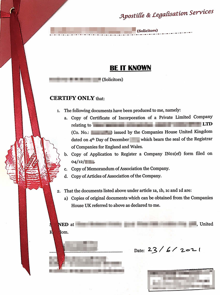 英國公司公證認(rèn)證樣本