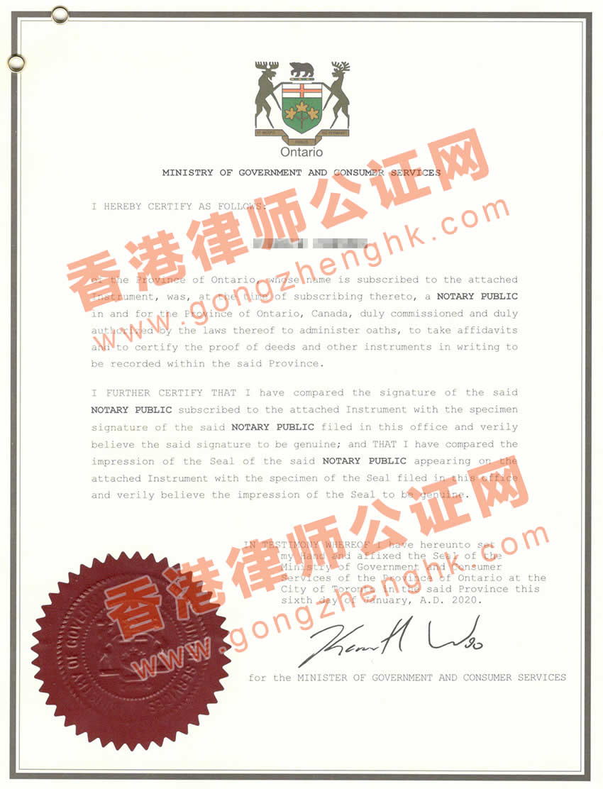 加拿大同是一人聲明書公證認證樣本